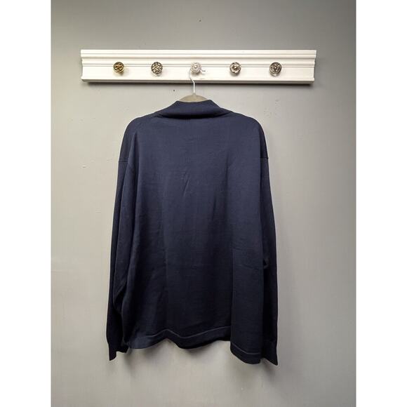 Linea Uomo Sweater Mens XXL Blue Wool Blend Long Sleeve 1/4 Zip Up Pullover - Picture 2 of 6